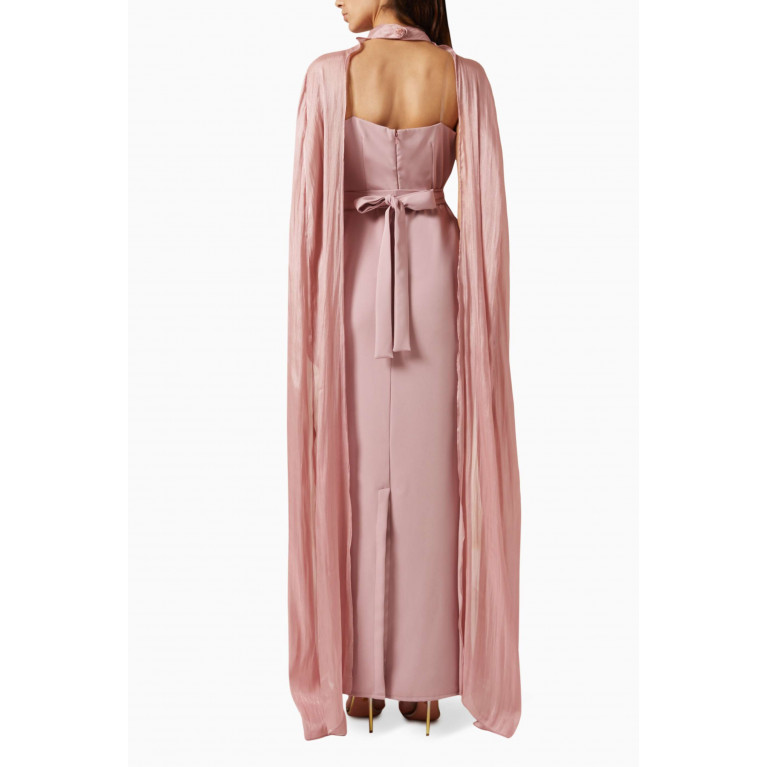 Amri - Cape-style Maxi Dress in Satin Pink