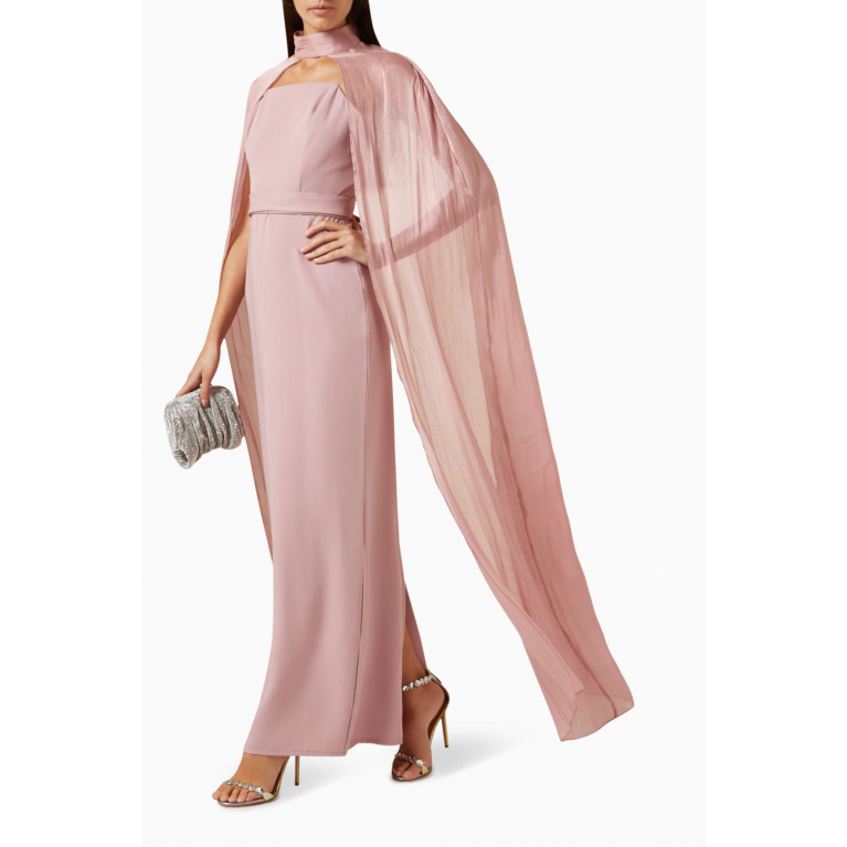 Amri - Cape-style Maxi Dress in Satin Pink