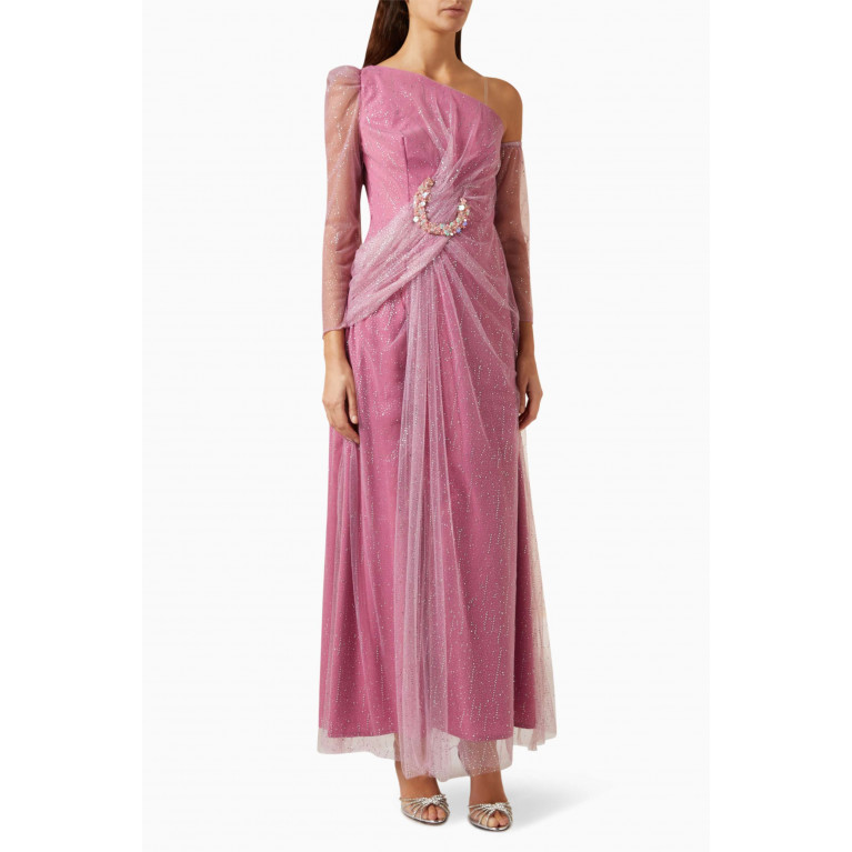 Amri - One-shoulder Embellished Maxi Dress Pink