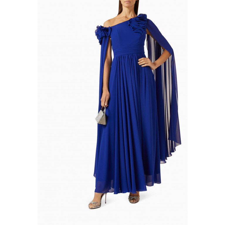 Amri - Off-shoulder Ruffle Maxi Dress Blue