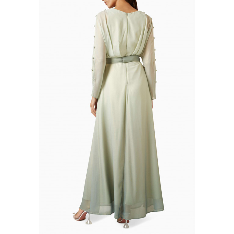Amri - Ombre Belted Maxi Dress in Satin Green