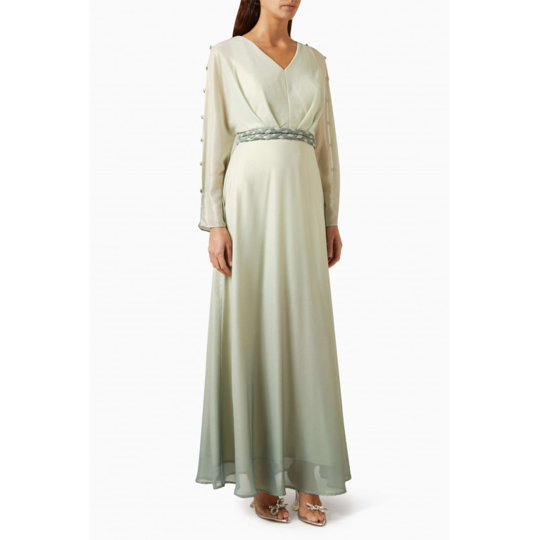 Amri - Ombre Belted Maxi Dress in Satin Green