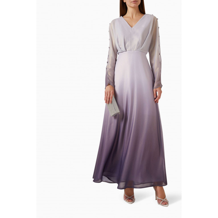 Amri - Ombre Belted Maxi Dress in Satin Purple