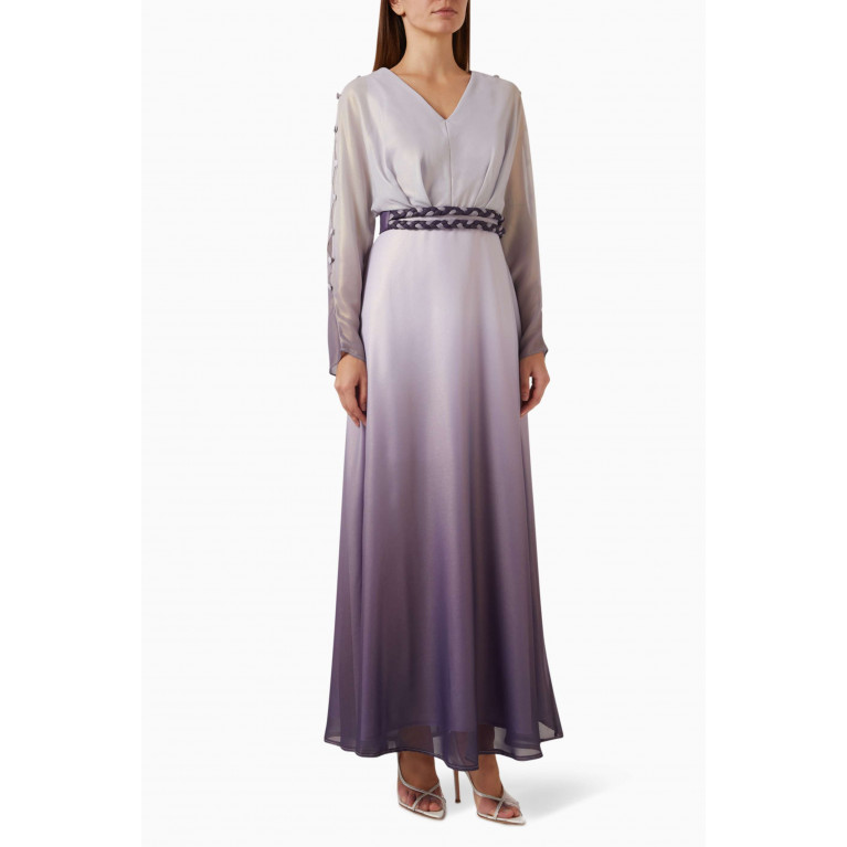 Amri - Ombre Belted Maxi Dress in Satin Purple