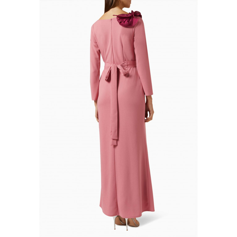 Amri - 3D Floral Applique Maxi Dress Pink