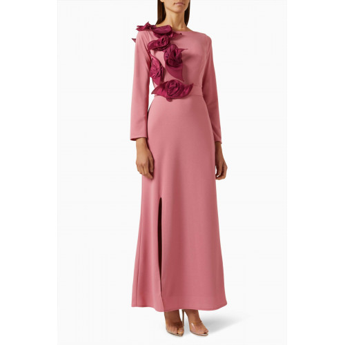 Amri - 3D Floral Applique Maxi Dress Pink