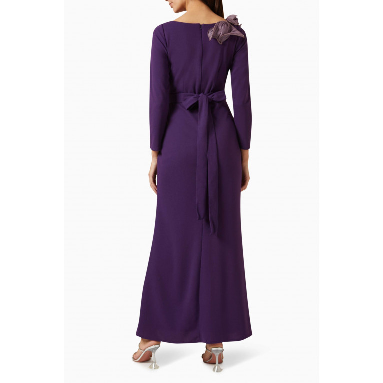 Amri - 3D Floral Applique Maxi Dress Purple