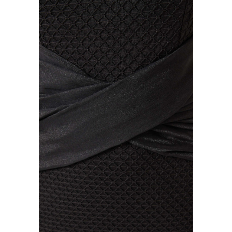 Amri - Off-shoulder Maxi Dress in Fishnet Black