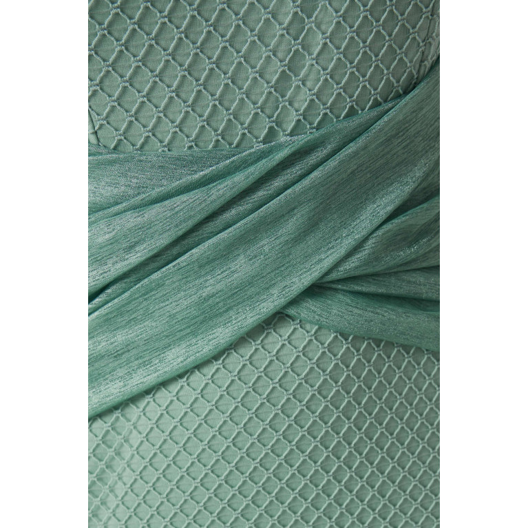 Amri - Off-shoulder Maxi Dress in Fishnet Green