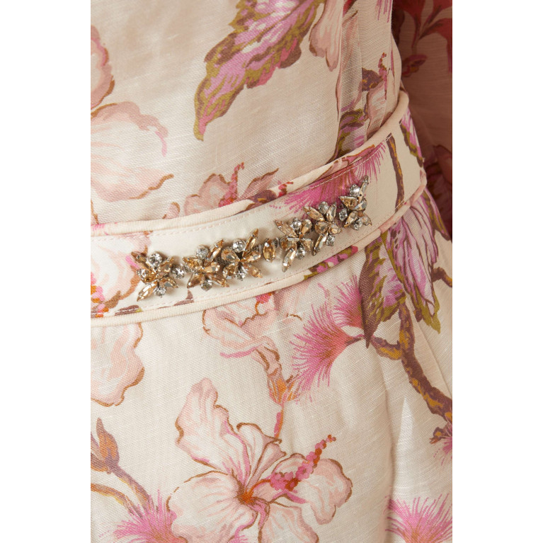 Zimmermann - Matchmaker Floral Midi Dress in Silk-linen silk linen Organza