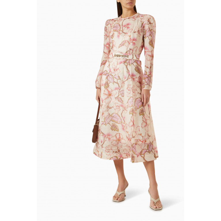 Zimmermann - Matchmaker Floral Midi Dress in Silk-linen silk linen Organza
