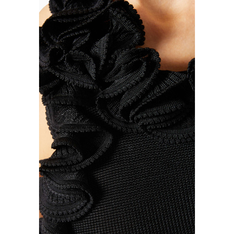 Zimmermann - Matchmake Ruffled Midi Dress in Rib-knit Black