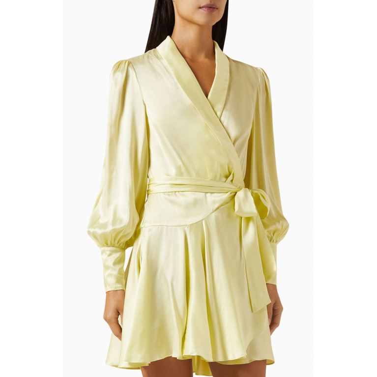 Zimmermann - Wrap Mini Dress in Silk Yellow