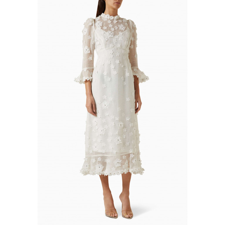 Zimmermann - Matchmaker Floral-applique Midi Dress in Silk-linen Organza