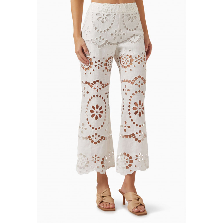 Zimmermann - Lexi Broderie Anglaise Flared Pants in Cotton