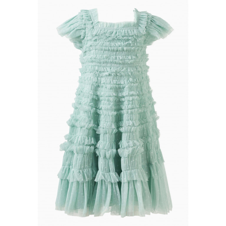 Needle & Thread - Lisette Ruffled Dress in Recycled Tulle Green