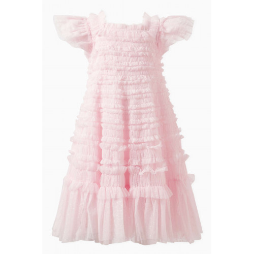 Needle & Thread - Lisette Ruffled Dress in Recycled Tulle Pink