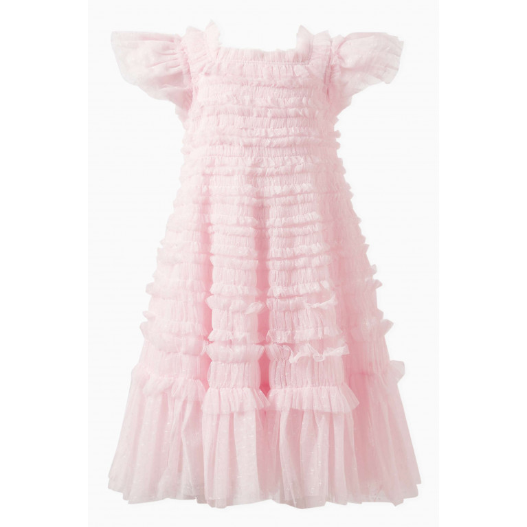 Needle & Thread - Lisette Ruffled Dress in Recycled Tulle Pink