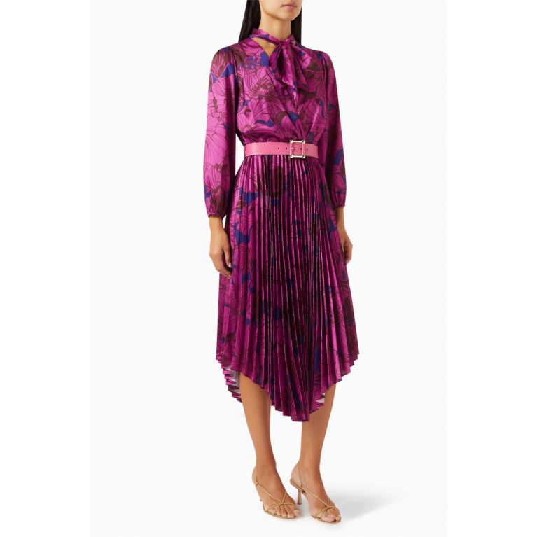 Setre - Pleated Midi Dress in Satin Purple
