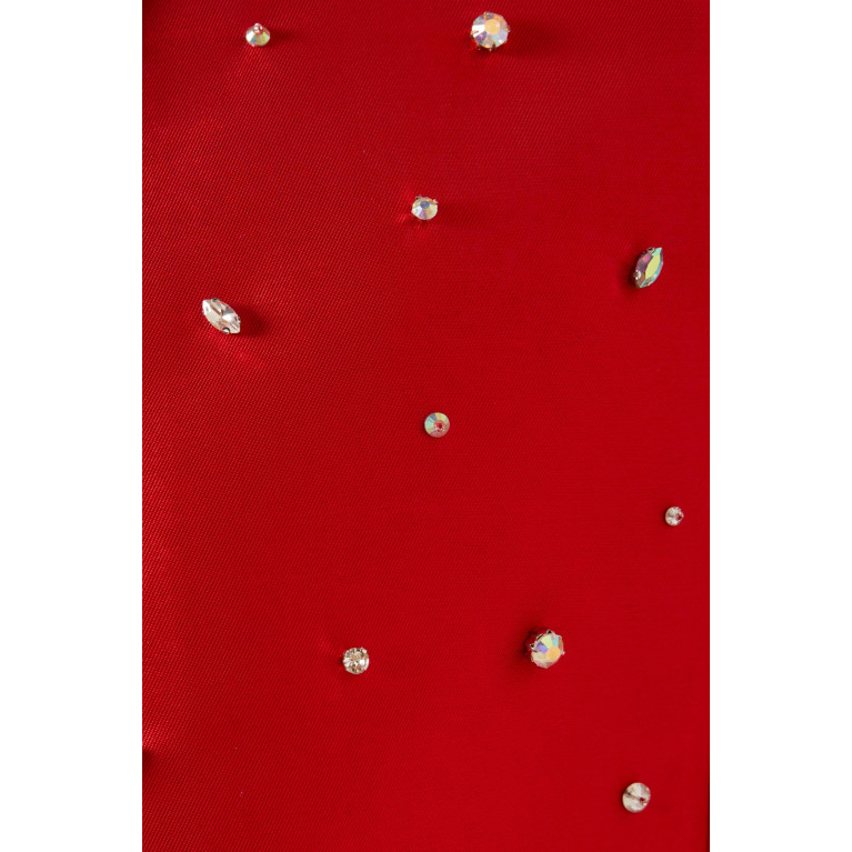 BYK by Beyanki - Crystal-embellished Jumpsuit & Cape Set in Brocade Red