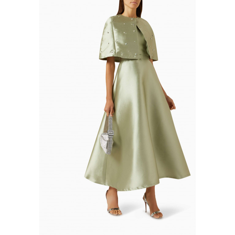 BYK by Beyanki - Crystal-embellished Dress & Cape Set in Brocade Green