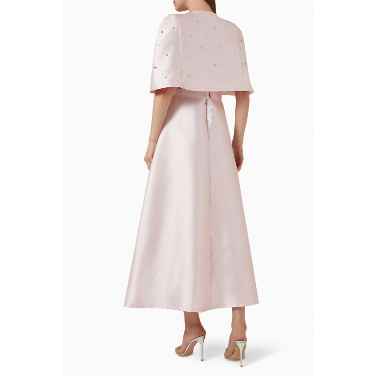BYK by Beyanki - Crystal-embellished Dress & Cape Set in Brocade Pink