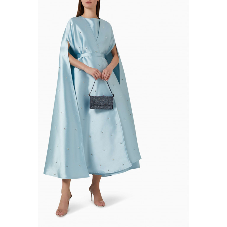 BYK by Beyanki - Crystal-embellished Dress & Cape Set in Brocade Blue