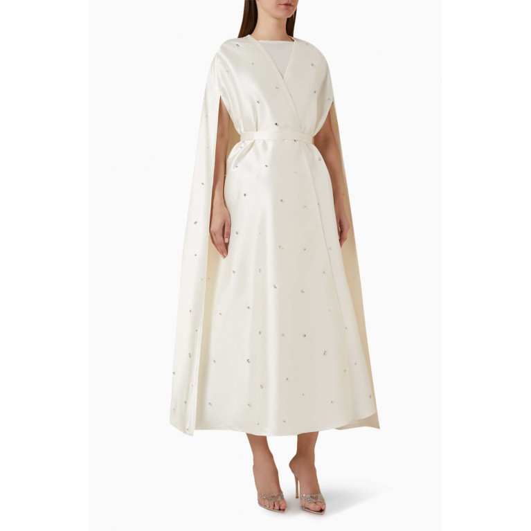 BYK by Beyanki - Crystal-embellished Dress & Cape Set in Brocade White