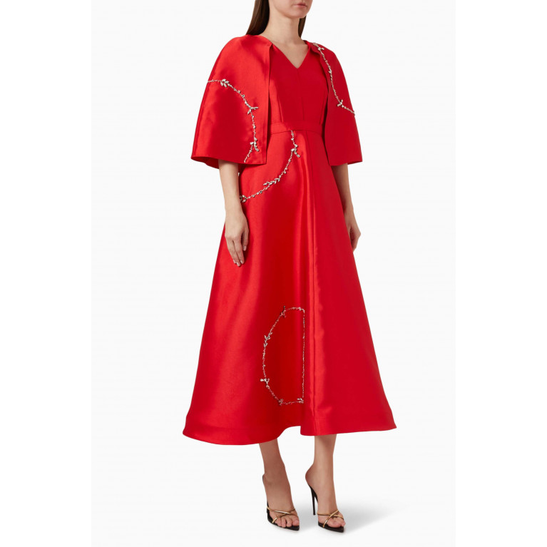 BYK by Beyanki - Embellished Cape-sleeve Midi Dress Red
