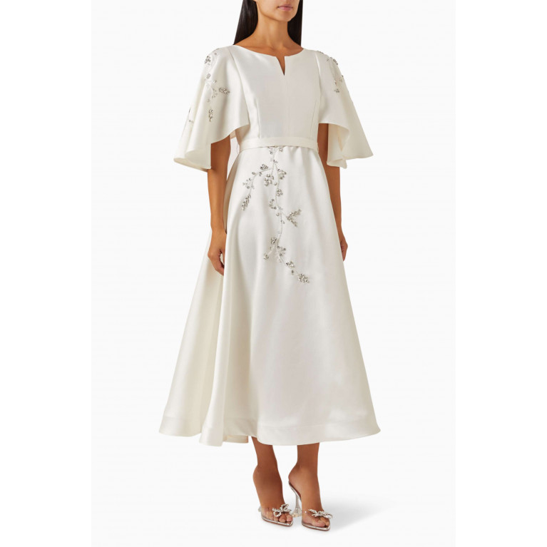 BYK by Beyanki - Embellished Cape-sleeve Dress in Brocade White