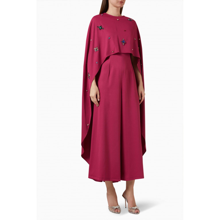BYK by Beyanki - Embellished Cape & Jumpsuit Set in Stretch-crepe Pink