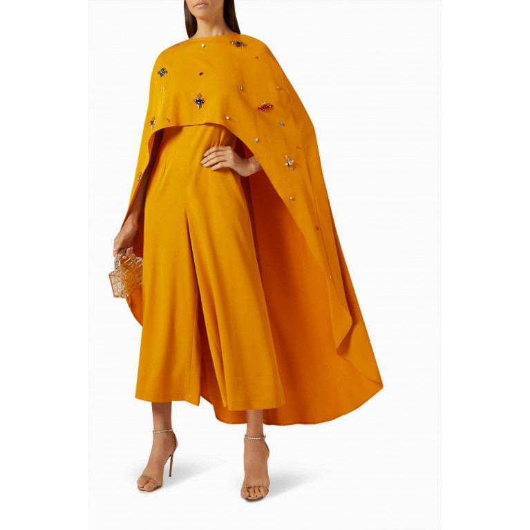 BYK by Beyanki - Embellished Cape & Jumpsuit Set in Stretch-crepe Yellow