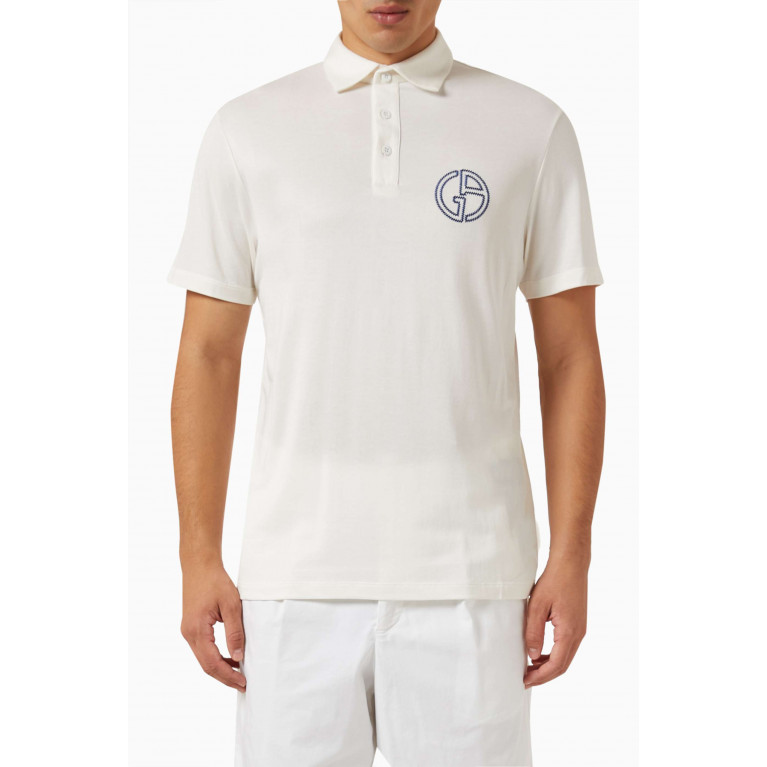Giorgio Armani - Logo Polo Shirt in Cupro-cotton Blend White