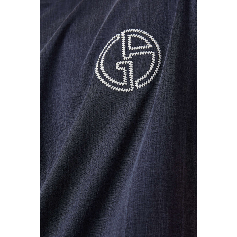 Giorgio Armani - Logo T-shirt in Cupro-cotton Blend Jersey Blue