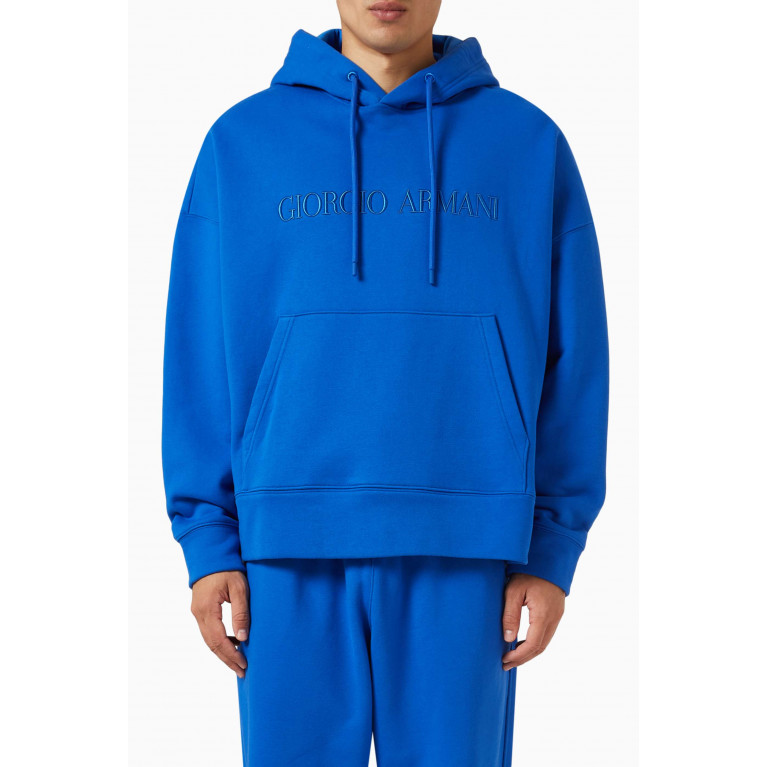 Giorgio Armani - Oversized Logo Hoodie in Cotton Blue