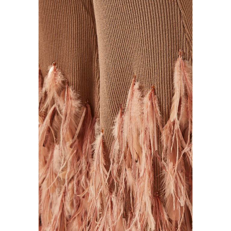 Izaak Azanei - Ostrich Feather-trim Flared Pants in Cotton-knit