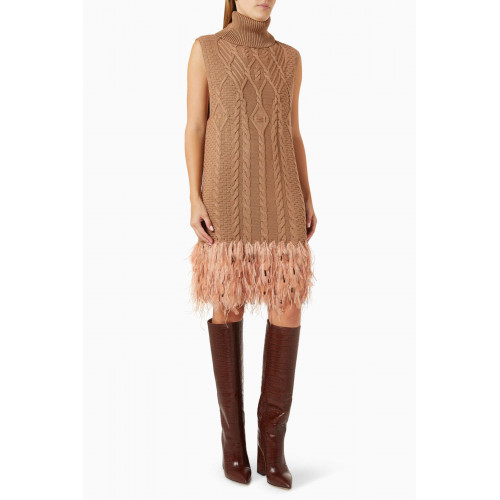 Izaak Azanei - Ostrich Feather-trim Mini Dress in Cotton-knit