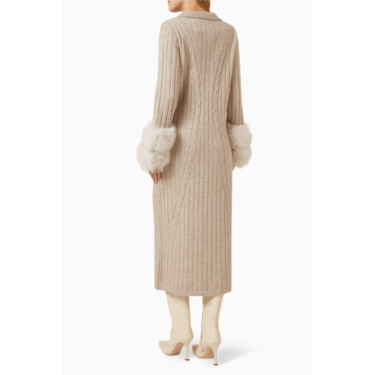 Izaak Azanei - Fox-fur Cuff Dress in Cable-knit
