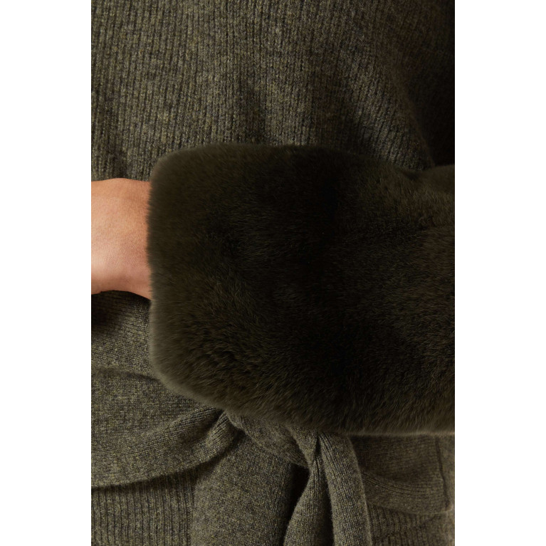Izaak Azanei - Cut-out Tie-detail Sweater with Chinchilla Cuffs in Wool-cashmere Knit