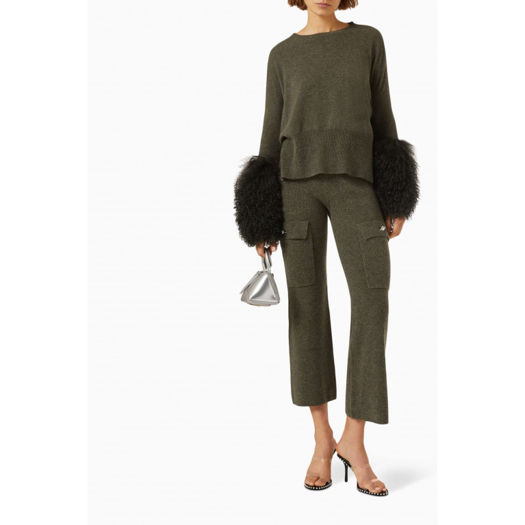 Izaak Azanei - Round-neck Sweater with Shearling Cuffs in Wool-cashmere Knit