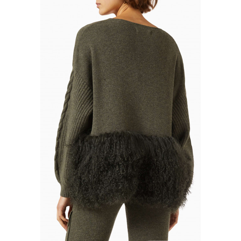 Izaak Azanei - Cropped Cable-knit Jacket with Shearling Trim in Wool-cashmere Knit