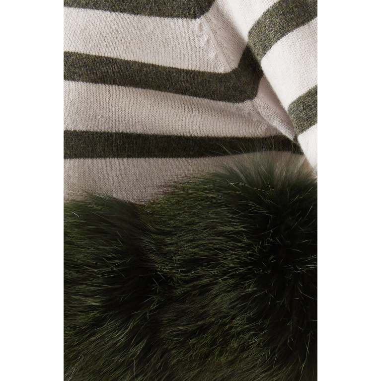 Izaak Azanei - Striped Polo Neck Sweater with Fox Fur Cuffs in Merino-wool Knit
