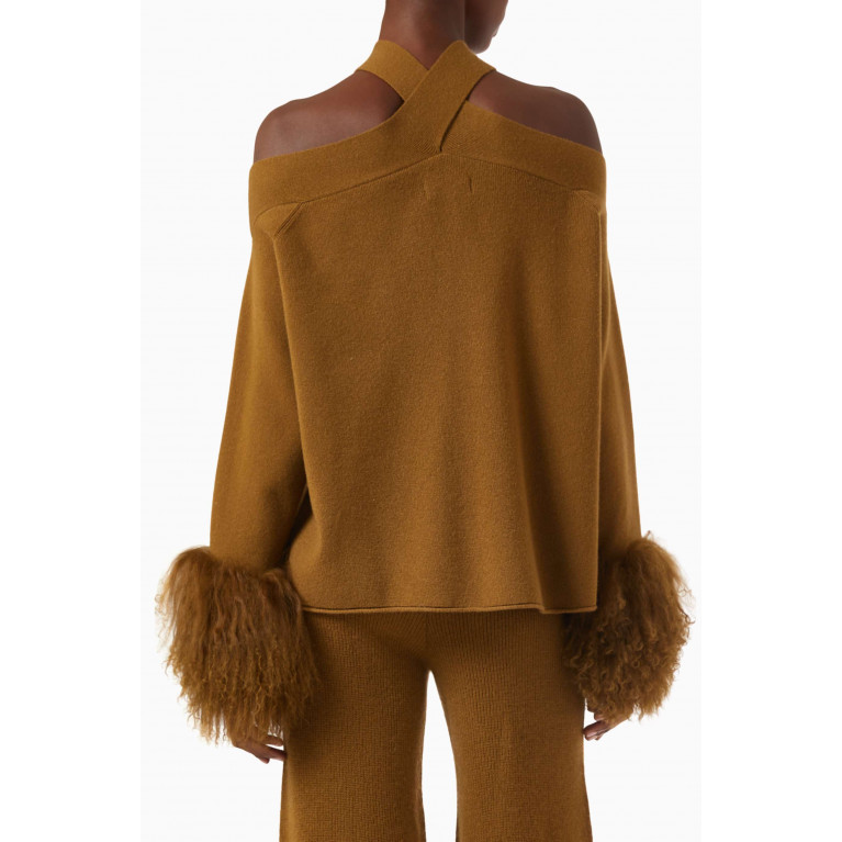 Izaak Azanei - Criss-cross Sweater with Shearling-fur Cuffs in Wool-cashmere Knit