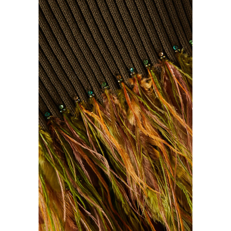 Izaak Azanei - Feather-trim Crop Top in Cotton Knit