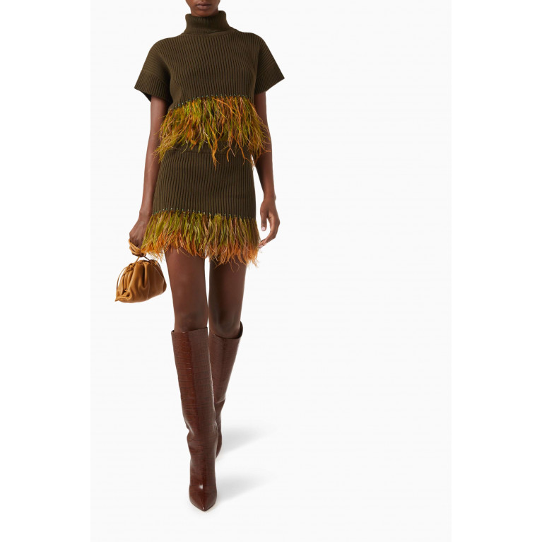 Izaak Azanei - Feather-trim Mini Skirt in Cotton Knit