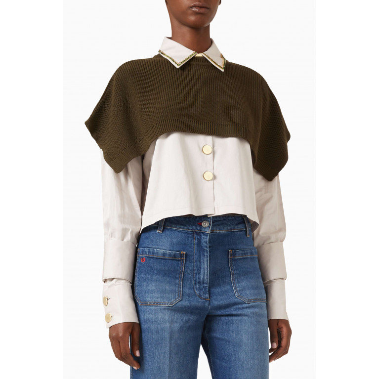 Izaak Azanei - Embellished Shirt with Knit Cape in Cotton