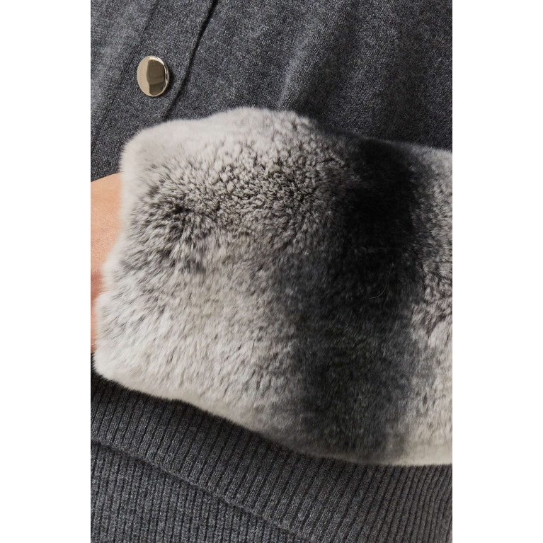 Izaak Azanei - Button-down Cardigan with Chinchilla Cuffs in Wool-cashmere Knit