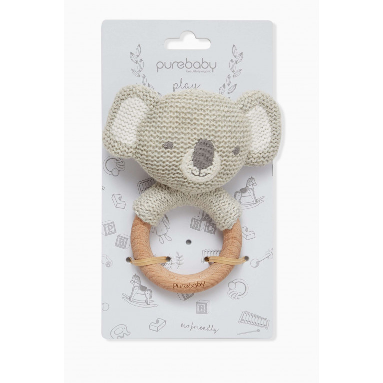 Purebaby - Koala Rattle in Organic Cotton-knit & Beechwood