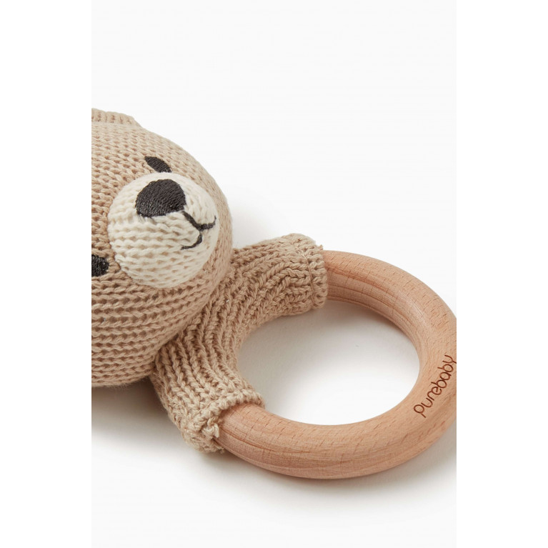 Purebaby - Bear Rattle in Organic Cotton-knit & Beechwood