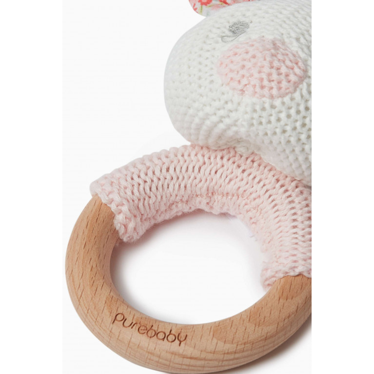 Purebaby - Bunny Rattle in Organic Cotton-knit & Beechwood